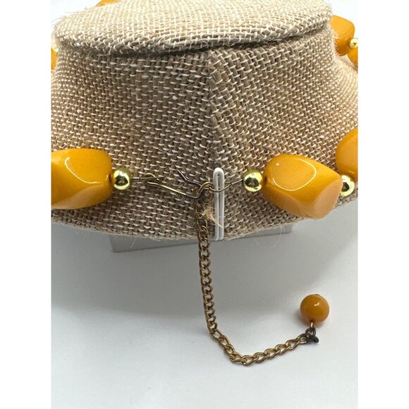 Vintage Retro Chic Bakelite Chunky Necklace Yellow Butterscotch Mid Century Mod - Picture 3 of 4
